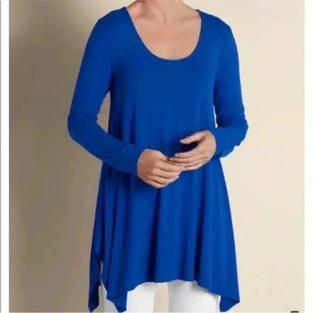 Soft Surroundings Womens Tunic blue long sleeve minimalist soft casual TradMom